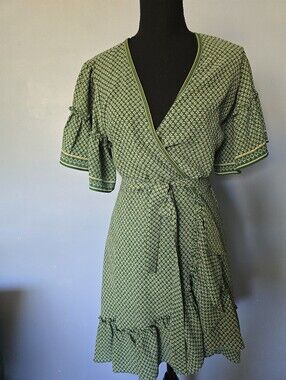 Max Studio Green Printed Wrap Dress XS
